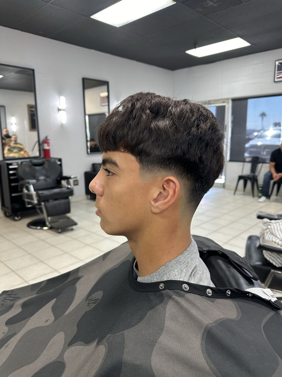 Textured fringe with a drop fade